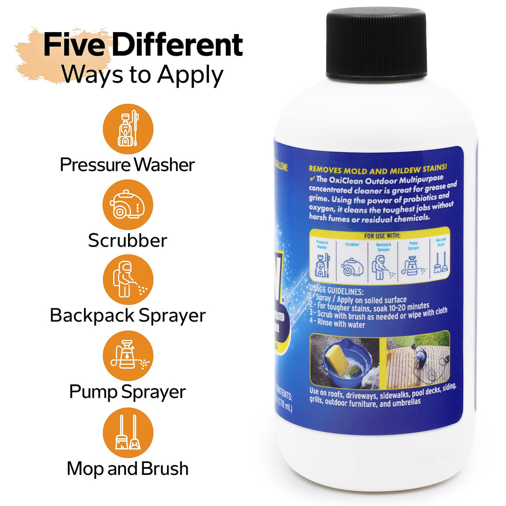 OxiClean Outdoor Multipurpose Super Concentrated Cleaner - Makes 4 Gallons Stain Remover Driveway for Concrete (4 Pack 6oz Bottle = Gallons) White 24 Fl Oz