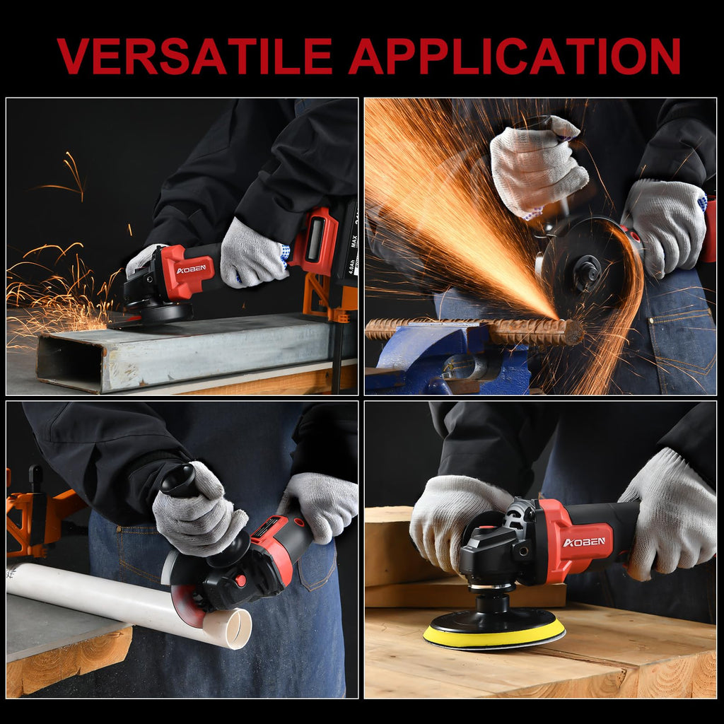 AOBEN 21V Cordless Angle Grinder Tool, 4-1/2 Inch Power Brushless Cut Off Grinder, Paddle Switch, with 2x4.0Ah Battery & Charger, Electric Handheld Grinder for Metal Cutting, Grinding, Polishing