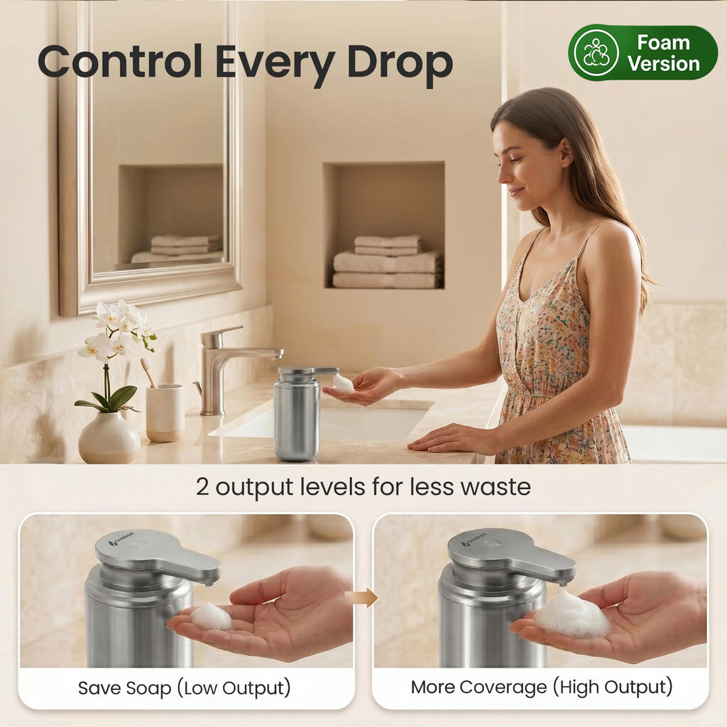 GentleJet WaveJet Automatic Foaming Soap Dispenser Touchless Sensor, USB-C Rechargeable, 304 Stainless Steel, IPX5 Waterproof for Bathroom Kitchen Sink, 12 oz / 350 ml