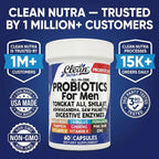 Clean Nutra Probiotics for Men | Tongkat Ali, Saw Palmetto, Tribulus, Ginseng, Ashwagandha, Maca, Pumpkin, Gingko Biloba, Pine Bark, Fenugreek, Shilajit, Zinc - Mens Probiotic 60 Capsules