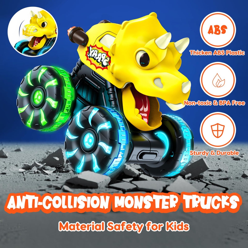 Monster Truck Toys Dinosaur Cars, Press and Go Light Up Cars for Toddlers