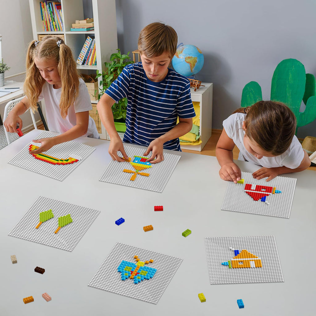 Pokiiulk Classic Baseplates, Peel and Stick Base Plates for Building Bricks, Compatible with Major Brands, Self-Adhersive Base for Bricks 10" x 10", 6 Pack Grey…