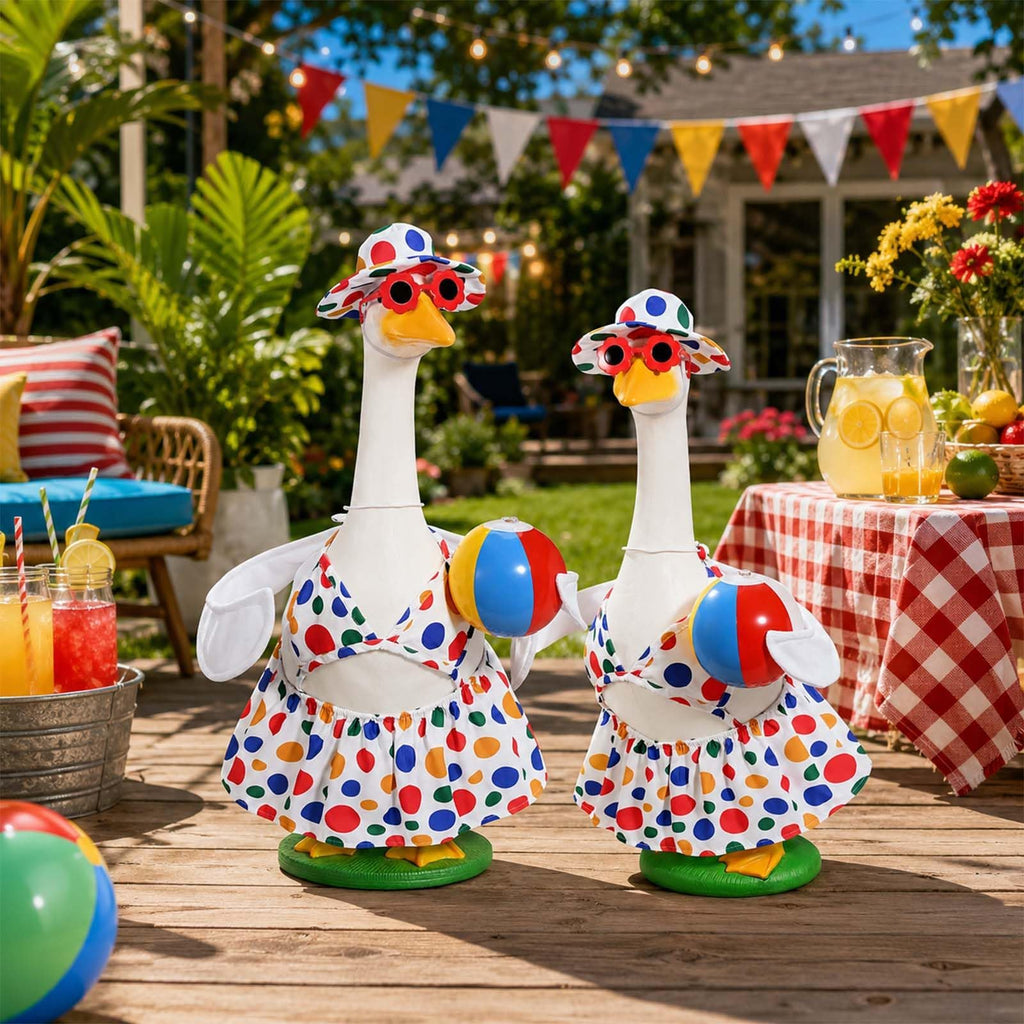 Summer Porch Goose Outfits Bikini Goose Outfits Fits 23 Inch Cement or Plastic Goose Statue Beach Swimsuit Lawn Geese Clothes with Hat and Sunglasses for Outdoor Summer Garden Patio Yard Decor