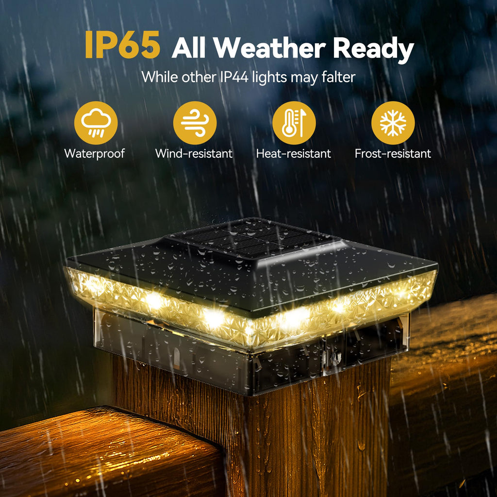 KEILAIMO Solar Post Cap Lights, 2 Pack Upgraded Outdoor Deck Fence Post Solar Lights for 4x4 5x5 Wood/Vinyl Posts, IP65 Waterproof, 10-12 Hours Warm/Cool White Glow for Garden/Patio/Porch - Black