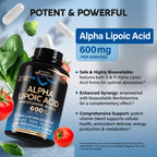 Alpha Lipoic Acid 600mg - ALA Supplement Antioxidant for Nerve, Energy & Metabolism Support - Extra Strength with Benfotiamine, B1 & B12 - Lab Tested, NON-GMO & Vegan - 240 Capsules, 4 Month Supply
