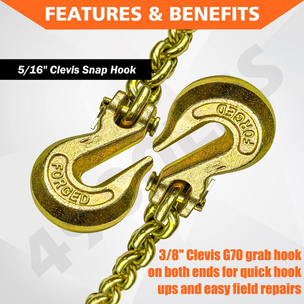 YATOINTO G80 Transport Binder Chain 5/16 Inch x 10 Foot Safety/Binder Chain with Clevis Grab Hooks 4,900 lbs Safe Working Load Logging Chain for Transporting Towing Tie Down Binding Equipment
