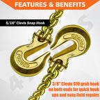 YATOINTO G80 Transport Binder Chain 5/16 Inch x 10 Foot Safety/Binder Chain with Clevis Grab Hooks 4,900 lbs Safe Working Load Logging Chain for Transporting Towing Tie Down Binding Equipment