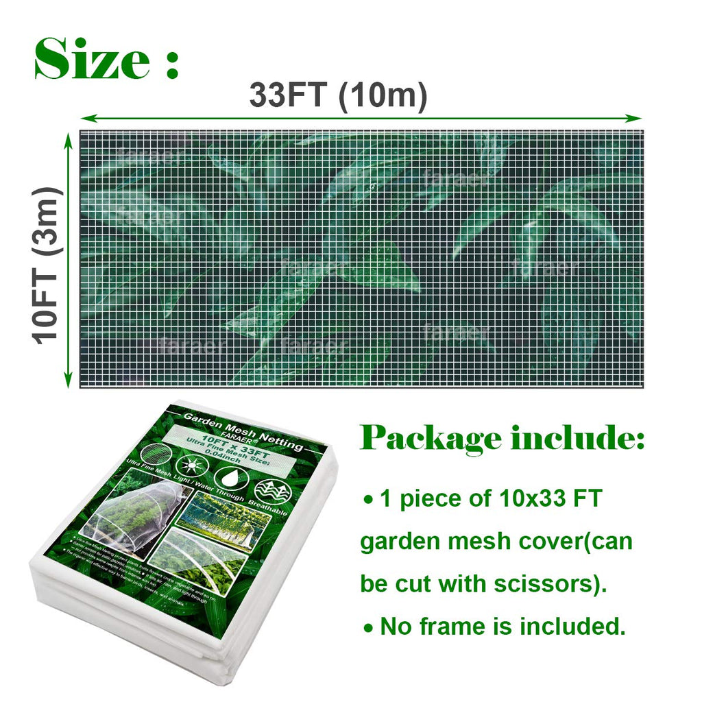 Garden Netting, Plant Covers 10x33Ft Net Ultra Fine Mesh Protection Netting for Vegetable Plants Fruits Flowers Crops Greenhouse Row Cover Raised Bed Barrier Screen Protection Net Cover (10x33ft)