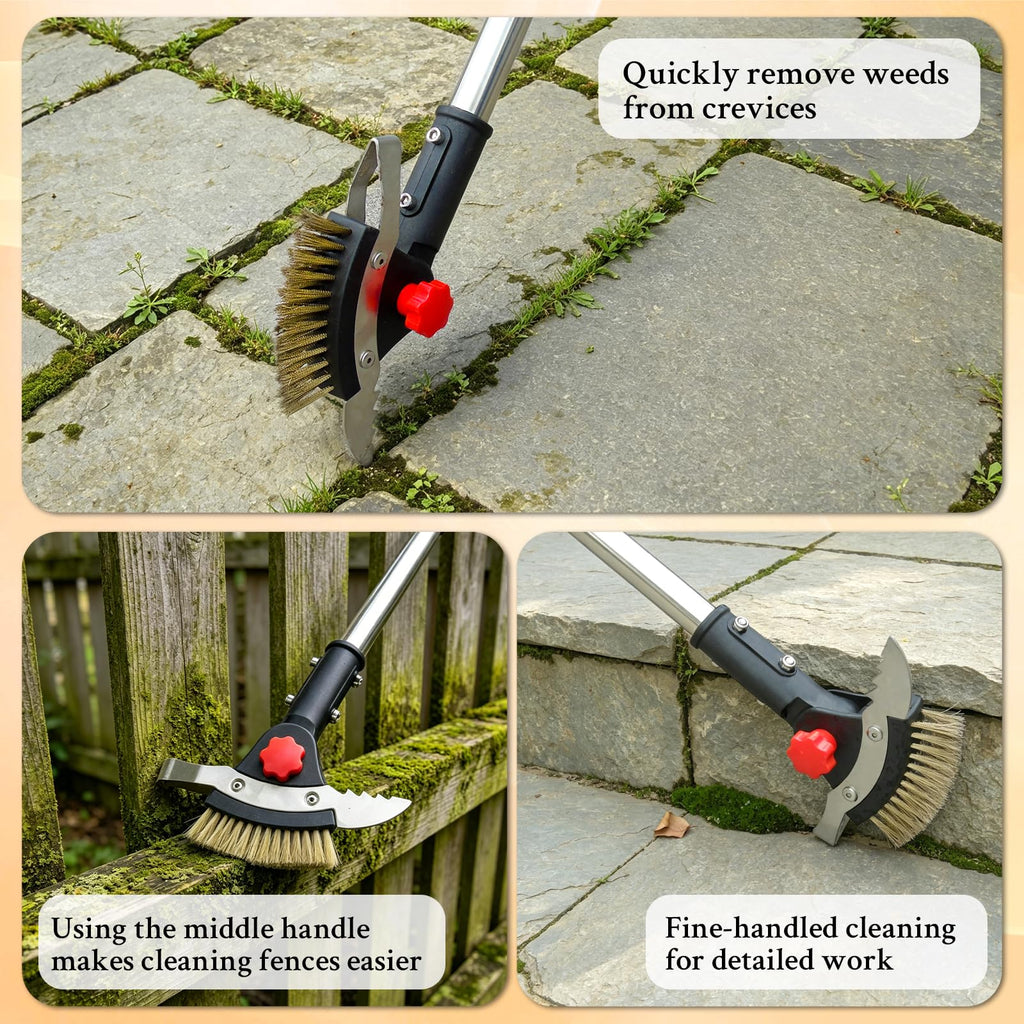 Crack Weeder Tool for Driveway & Patio, Crevice Weeding Tool with Long Handle, Stainless Steel Weed Remover for Sidewalk, Garden, Lawn