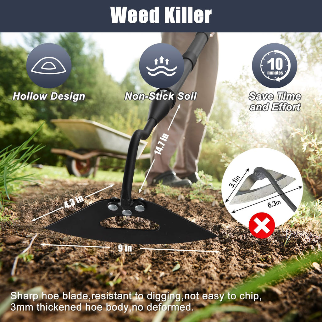 EUIJOIP Hoe Garden Tool, Hollow Hoe with 55-85 Inch Long Handle, Adjustable Manual Weeder Heavy Duty Garden Hoe for Weeding, Digging, Hoeing, Cutting and Loosing Soil