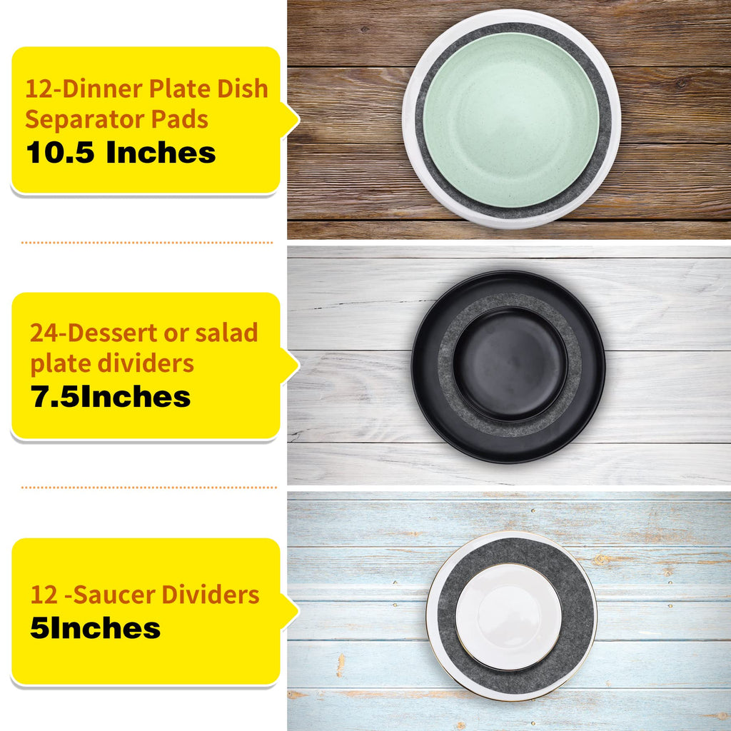 Imncya Plate Separators Storage, Set Of 60 And 3 Different Size, Thick and Premium Soft Felt Plate Dividers For China, Dish, Coffee Saucers Protecting and Stacking - Grey
