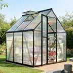 FLY BY YAN 6x6FT Outdoor Polycarbonate Greenhouse with Roof Vent, Dark Gray