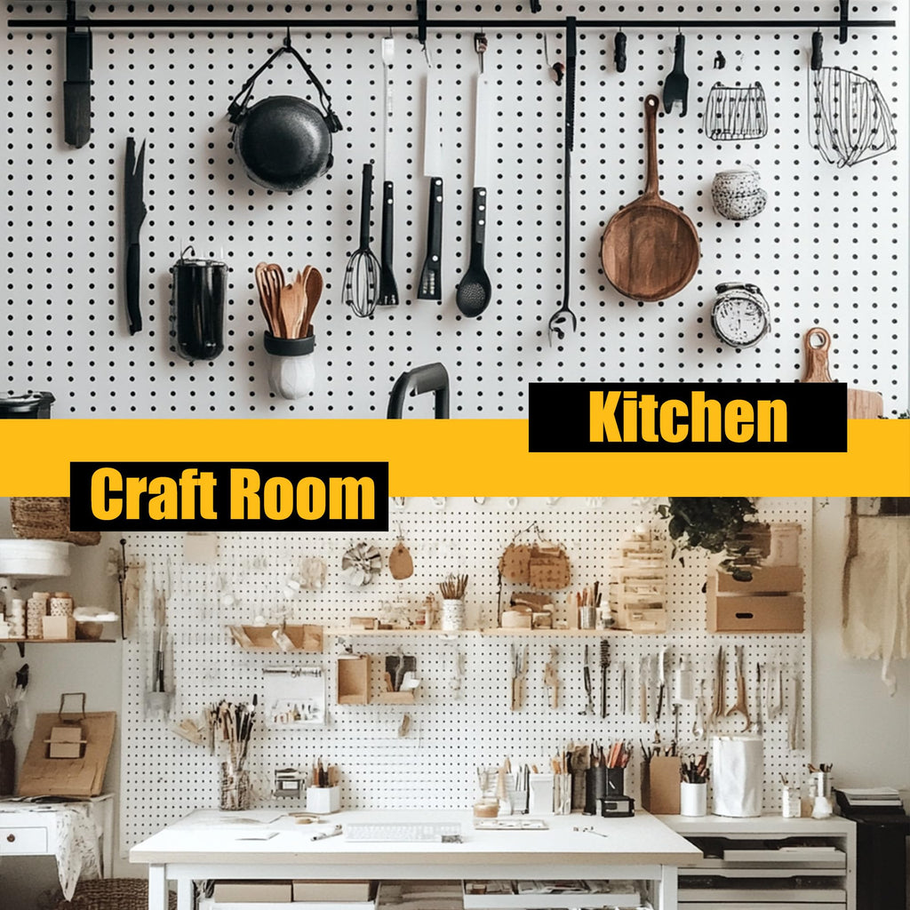 Spampur Peg Board, 4 Pack Metal Pegboard Panels with 50 Hooks