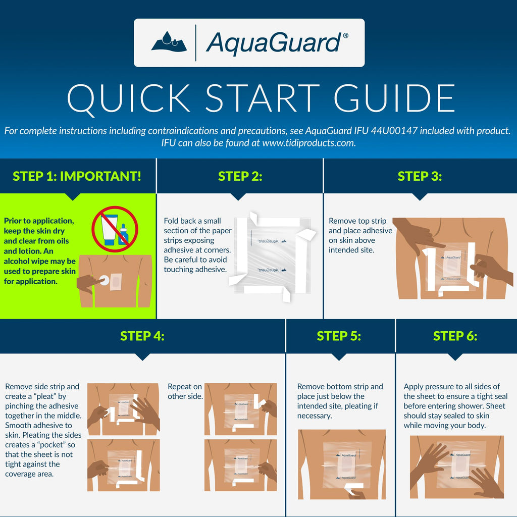 TIDI 50015-PKG AquaGuard Sheet – 9” x 9” – (Area of Coverage: 7” x 7.5”) – Shower Protection Sheet – Self-Adhesive Moisture Barrier – Wound Cover for Showering – 7 Sheets – Home Medical Supplies