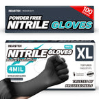 BEASTEK Black Nitrile Exam Gloves, 4Mil Powder-Free Food Prep Disposable XL