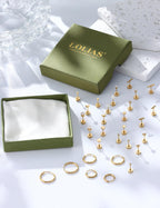 LOLIAS Hypoallergenic Surgical Steel Earrings for Sensitive Ears -14K Gold Plated Flat Back Earrings for Women Men- Small Stainless Steel Stud Hoop Earring Set Flatback Cartilage Earring Stacks