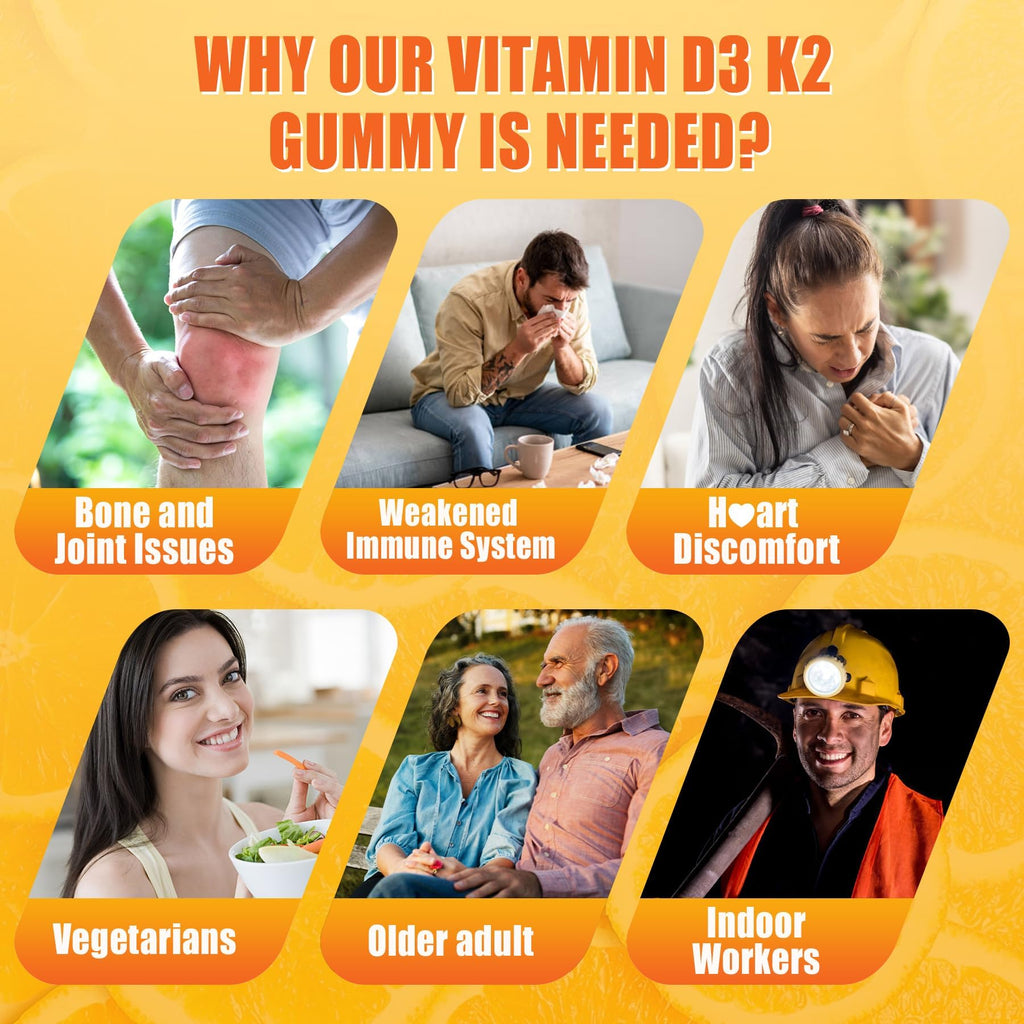Vitamin D3 K2 Gummies 5000IU / 10,000 IU with Omega-3 250mg+K2(MK-7) 100mcg -5X Absorption Than Standard D3K2,with Vitamin C,Zinc,and 5 Organic Vegetables,Supports Bone & Teeth Strength, Immune,1 Pack