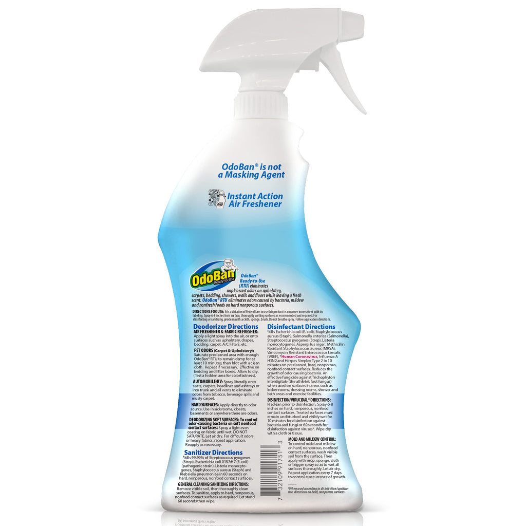 OdoBan Ready-to-Use Disinfectant and Odor Eliminator, Made in the USA, Fresh Linen Scent, Set of 3, 2 Spray Bottles, 32 Ounces Each and 1 Gallon Concentrate