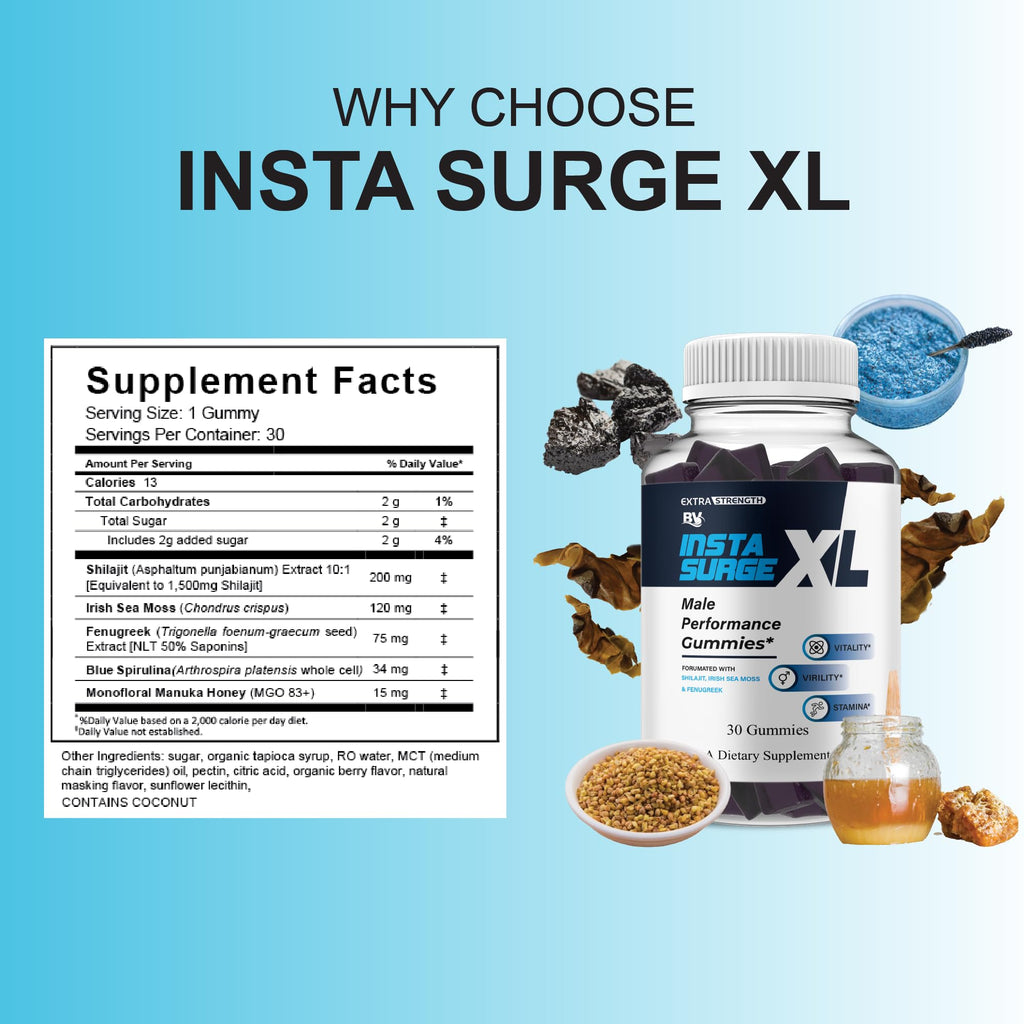 BLUE VIBE Insta Surge XL Gummies, InstaSurgeXL Advanced Overall Health Formula Supplement, InstaSurge XL Maximum Support (1 Pack - 30 Gummies)