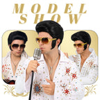Bettecos 4pcs Set 50s Rock Wig with Sunglasses and Necklace for Men Singer Rocker Costume Wigs for Cosplay Halloween Party (Adults)