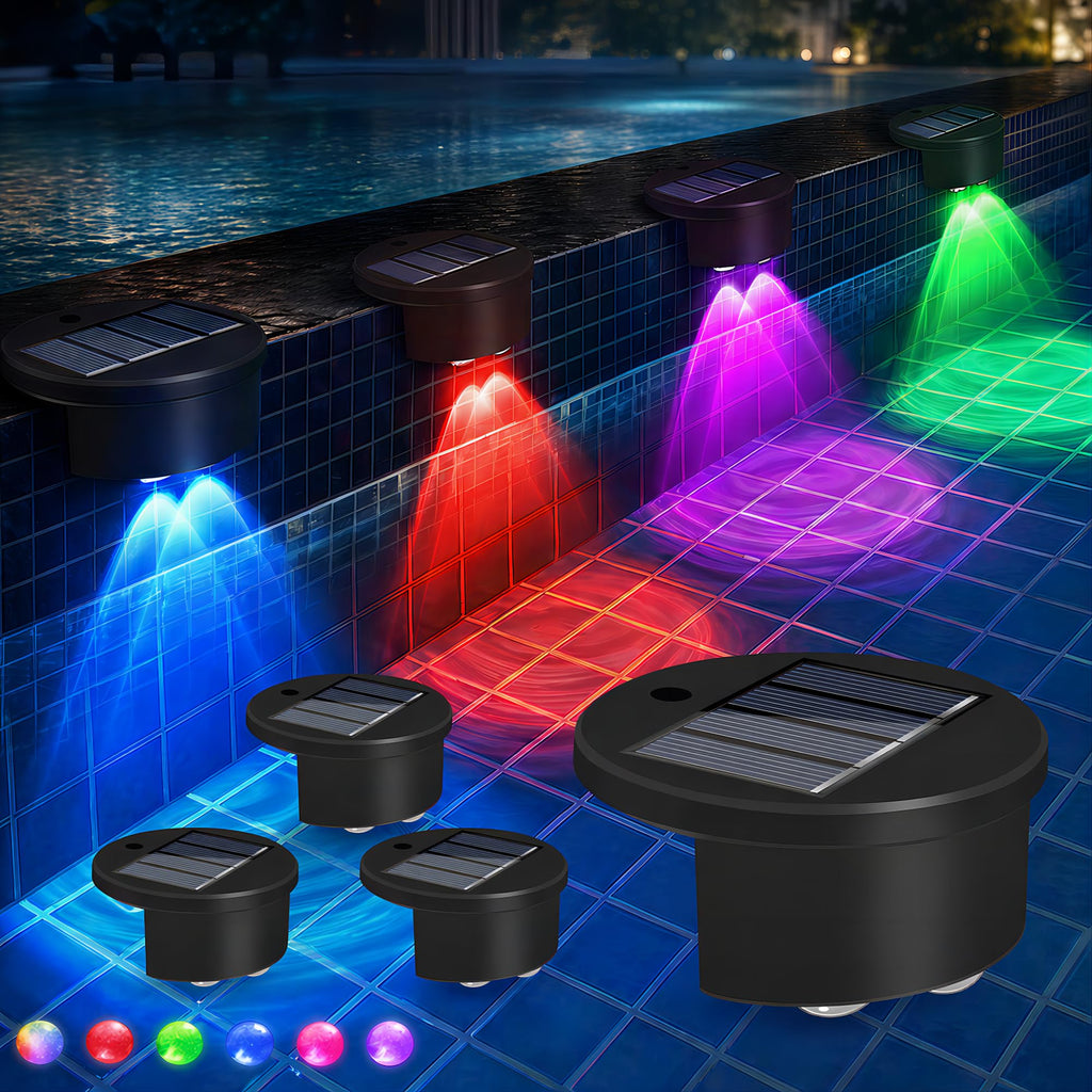 LAFULIT Solar Poolside Lights 4 Pack, RGB Night Light for Above Ground & Inground Pools Edge Decor, Outdoor Waterproof Wireless LED Ambient Lighting for Swimming Pool Decorations Accessories Stuff