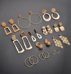 Tornito 12 Pairs Clip on Drop Earrings Leaf Round Square Trapezoid Rectangle Hoop Geometric Drop Dangle Statement Earrings Lightweight Clip on Earrings Non Piercing Set for Women Gold Tone