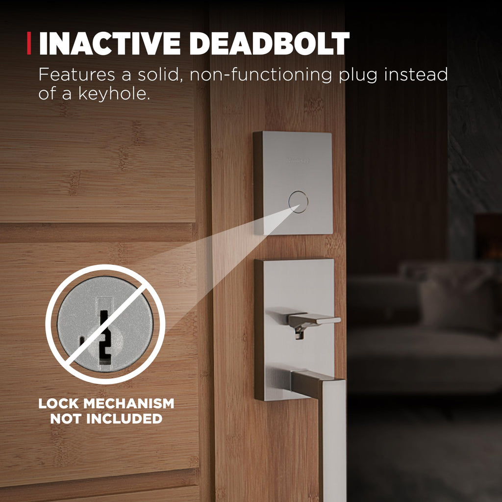 Kwikset San Clemente Non-Functioning Front Door Lock Handle, Inactive Deadbolt and Interior Door Handle, Dummy Handleset Exterior with Interior Reversible Lever, Satin Nickel with Microban Protection