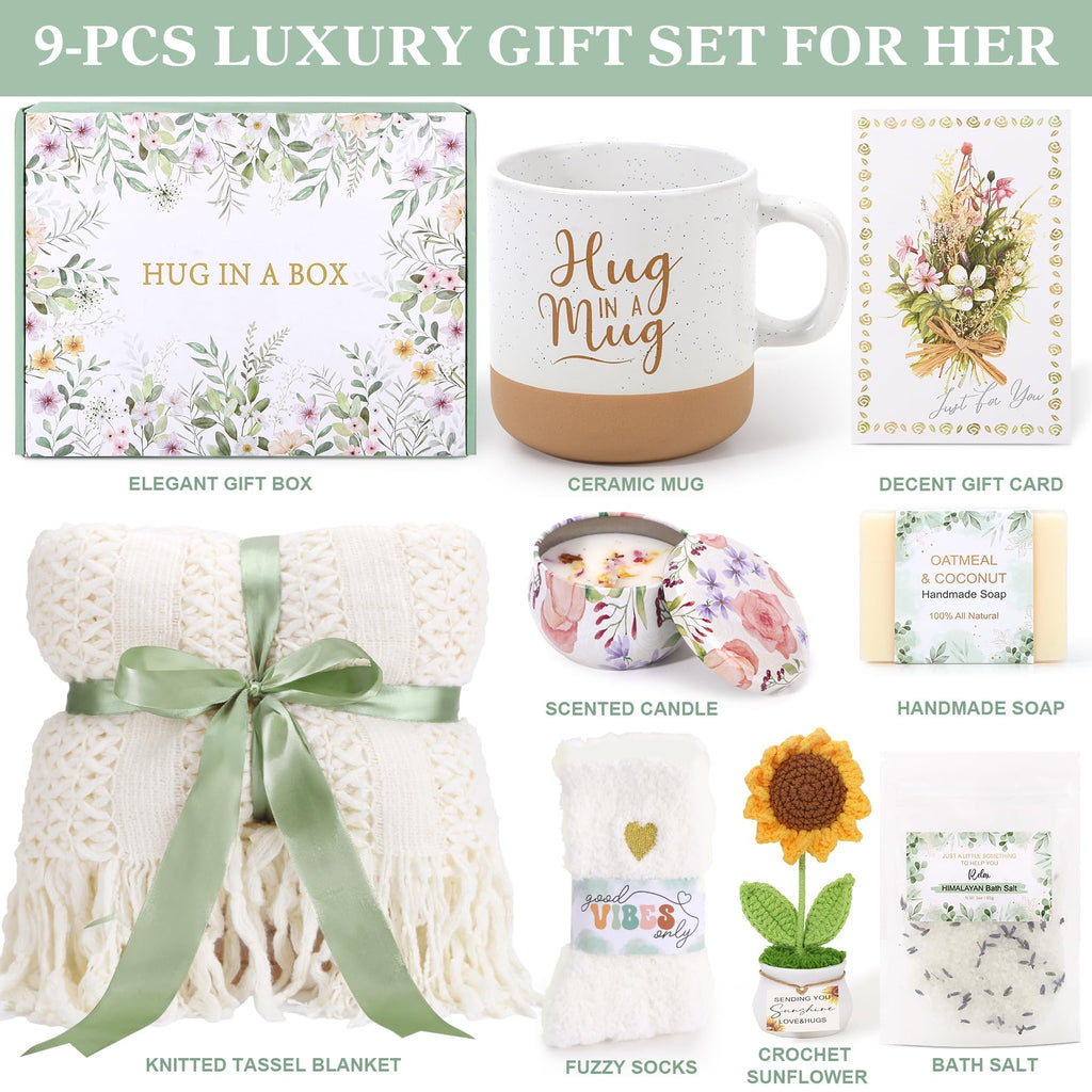 Self Care Gifts for Women Birthday Care Package Spa Kit, Get Well Soon Gift Baskets for Women, Inspirational Sunflower Mothers Day Gifts for Mom Her Wife Sisters Grandma, Thinking of You Sympathy Gift