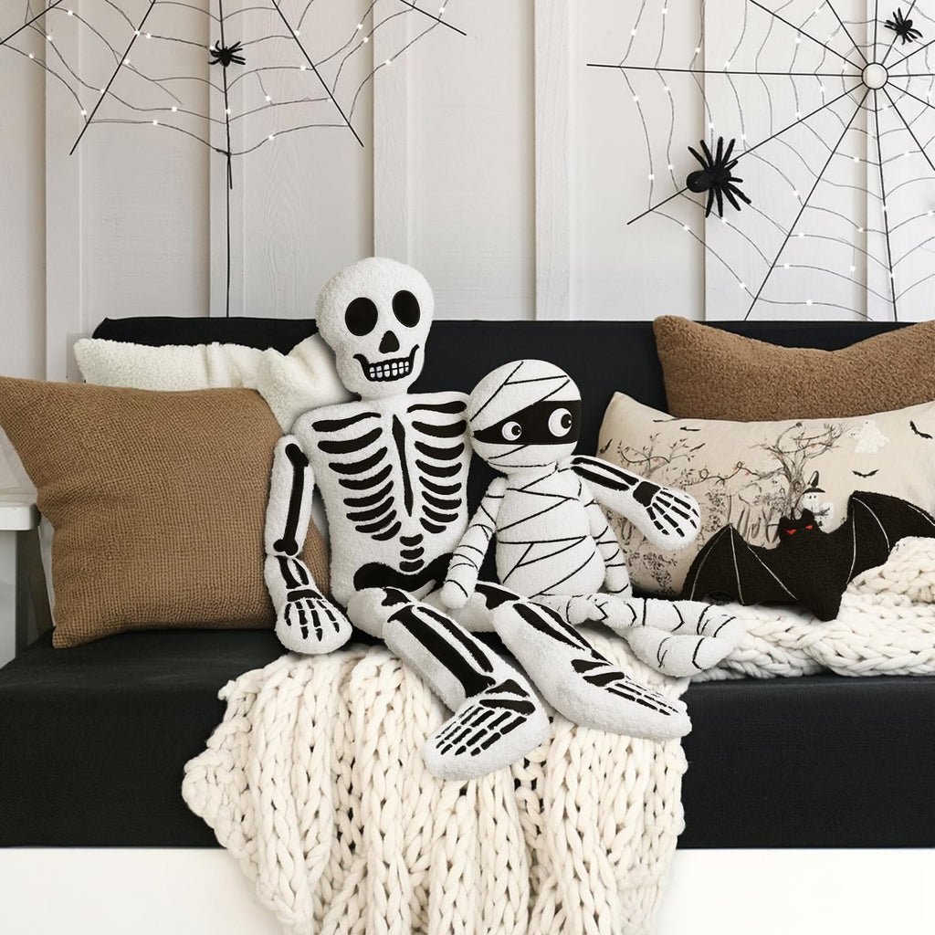 Bunny Chorus Halloween Decor Throw Pillows: Cute White Teddy Fleece Mummy Throw Pillows, Fun Soft Sherpa Plush Cushion Halloween Decorations Indoor for Home Sofa Bed Office Couch Living Room