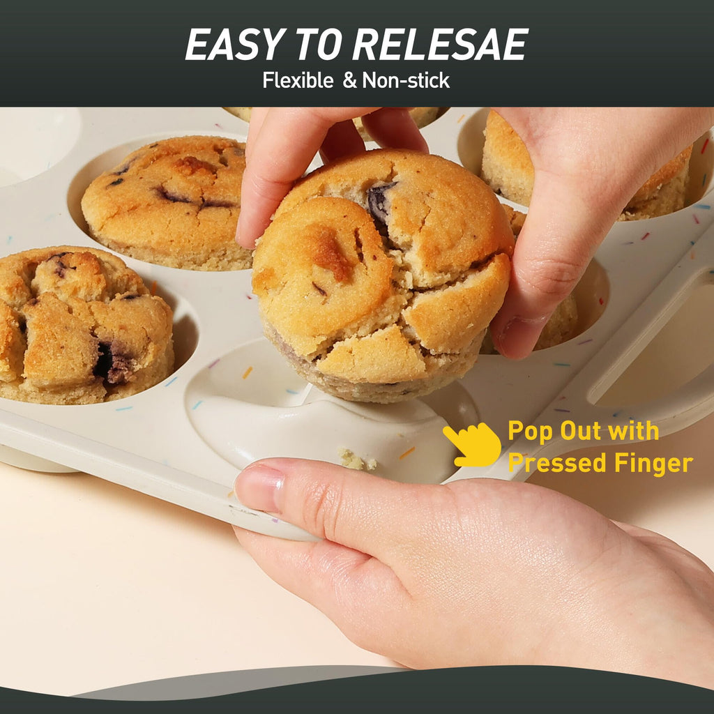 2 Packs 12 Cups Silicone Muffin Pan for Baking with Metal Reinforced Frame Regular Size Cupcake Pan Tray Chocolate Egg Pizza Bites Oven Top Cookie Molds Muffin Tin Tart Pans Sheet Set Bakeware Liner