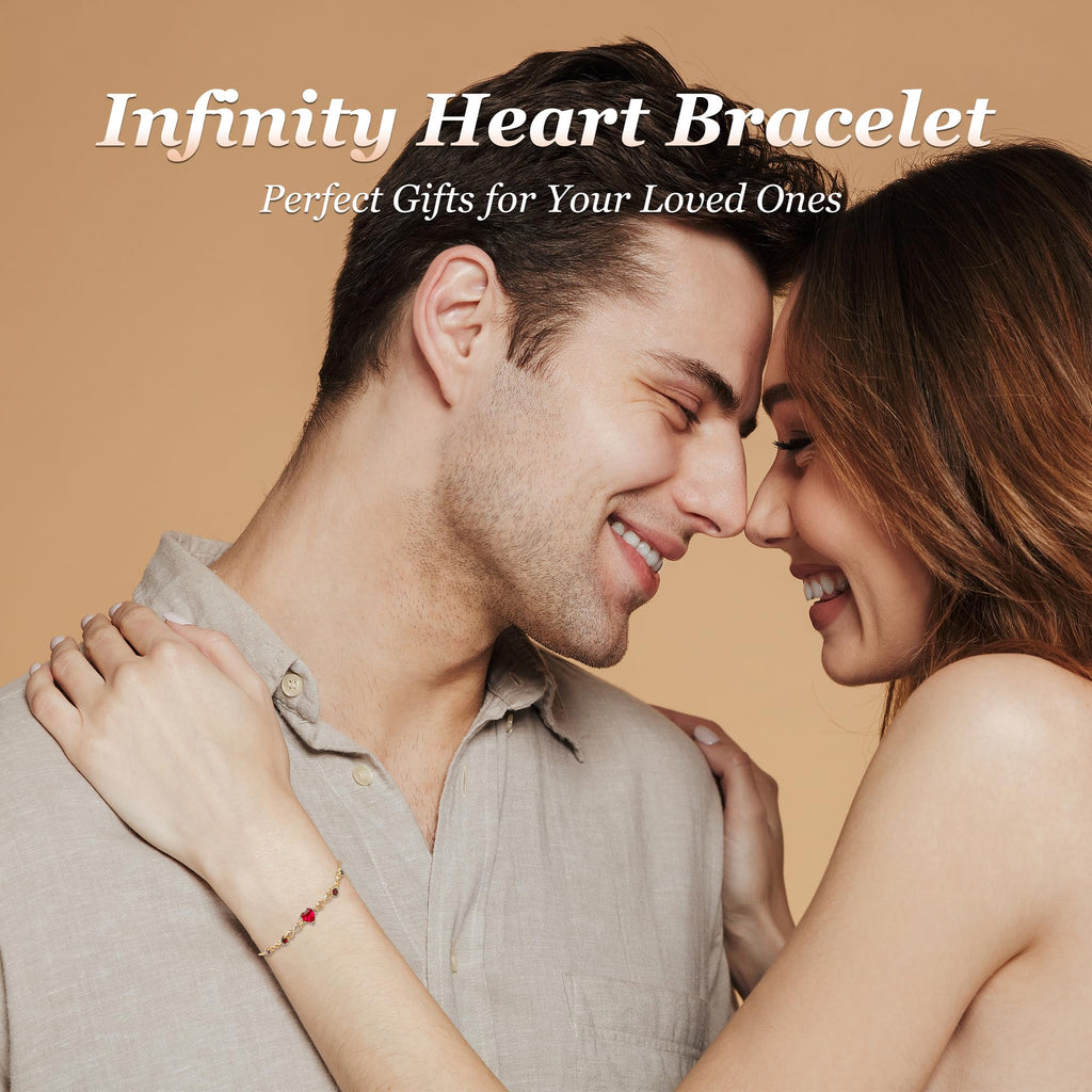 Infinity Heart Birthstone Bracelets for Women, 925 Sterling Silver Dainty Charm Link Bracelet Adjustable, Birthday Anniversary Valentines Day Jewelry Gifts for Women Wife Mom Girlfriend Her