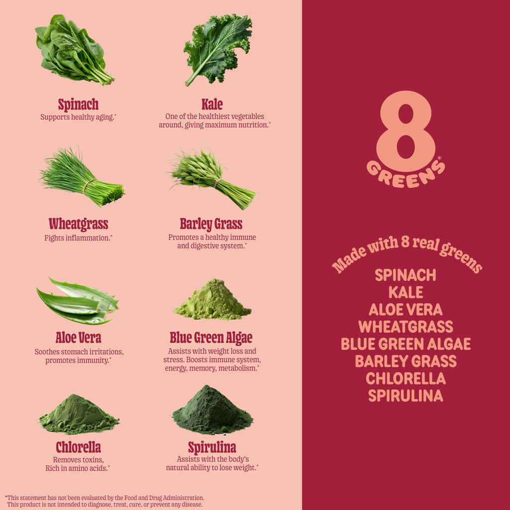 8Greens Supergreens Tablets | Super Greens Powder Superfood, Metabolism Immunity & Focus, Daily Greens Effervescent Tablets, Organic: Aloe Vera, Spirulina, Chlorella, Peach, Tube 60 Servings.