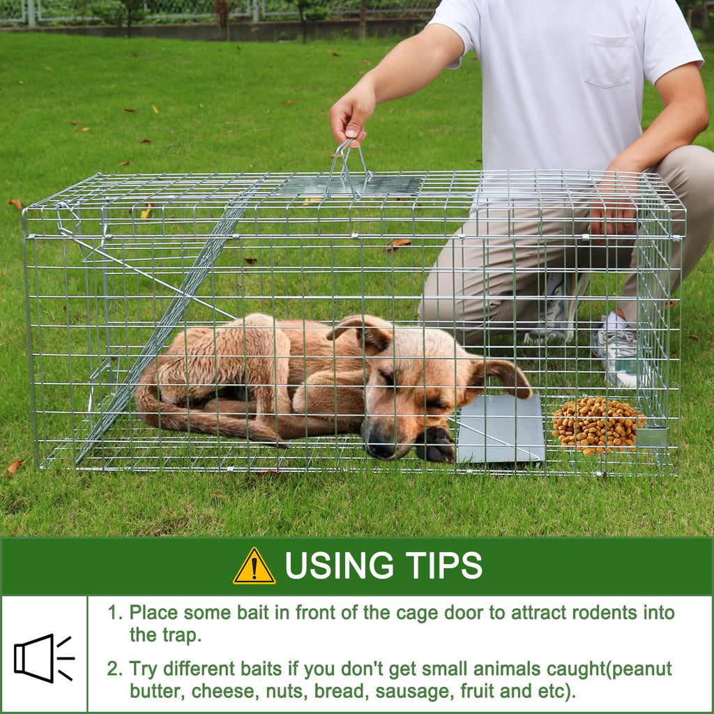 Large Live Animal Trap for Fox,42.5" X15 X17 Extra Large Animal Trap, Live Animal Traps cage for Raccoons Heavy Duty,Fox Traps for Trapping,Coyotes,Humane Catch and Release