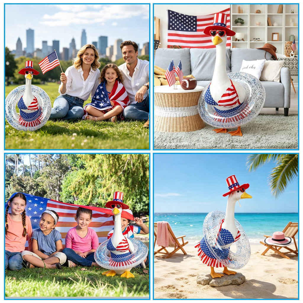 BOARDFEB 4-Piece Patriotic Porch Goose Outfit Set, Summer Goose Independence Day Clothes Sculpture Clothes for 23 Inches Porch Goose Garden Lawn Decoration