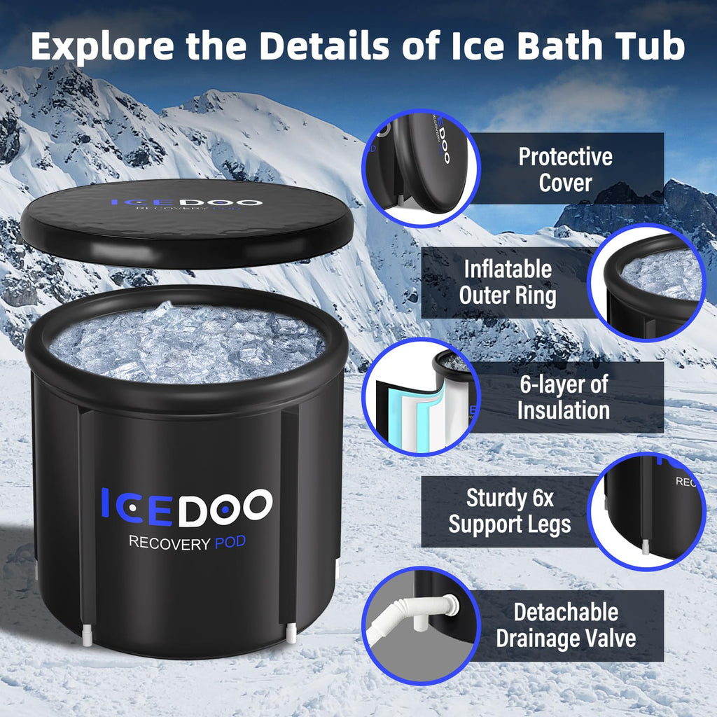 Upgrade XL Ice Bath Tub for Athletes, 119 Gallons Hot & Cold Plunge Tub with Cover for Recovery, Cold Water Therapy, Multiple Layered Portable Hot Tubs for for Home, Gym & Outdoor