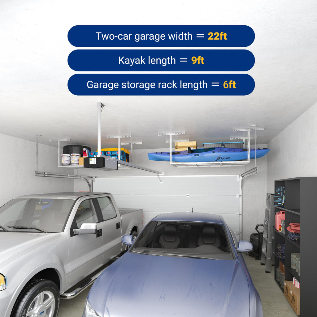 FLEXIMOUNTS 2 Pack 3x6 Overhead Garage Storage Adjustable Ceiling Rack 72" Length x 36" Width x 40" Height, 900lbs Total Weight Capacity, White, Classic Series