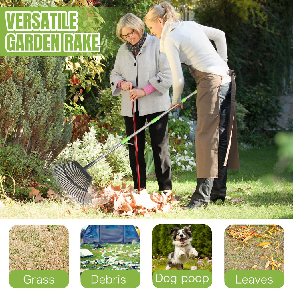 Adjustable 65 Inch Long 18 Inch Wide Garden Rake, 25 Tines Metal