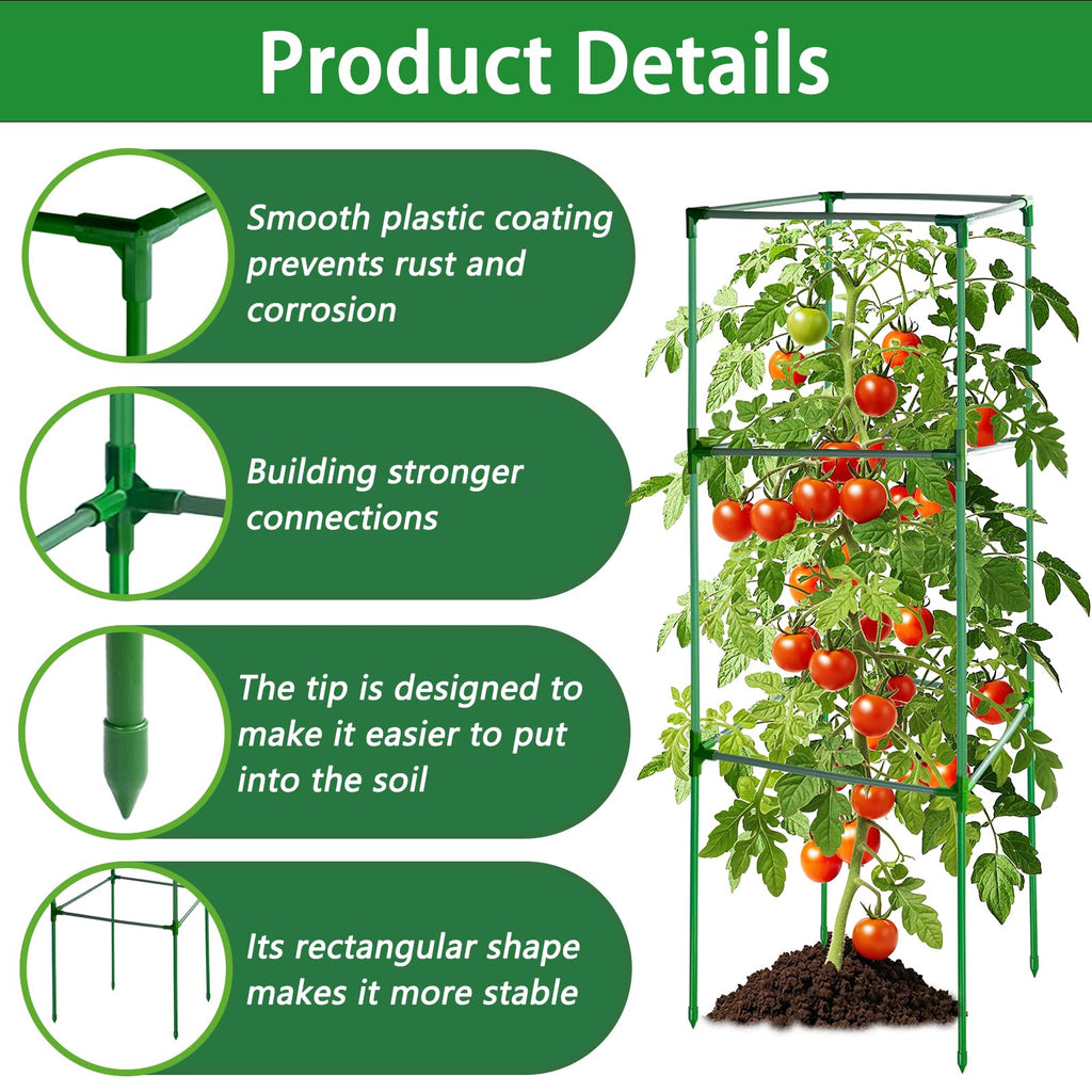 3 Pack 47x15.7x15.7Inches Square Tomato Cages for Garden,Heavy Duty Steel Tomato Trellis for Garden,Cherry Tomato Cage,Durable Tomato Plant Support for Cucumbers and Climbing Vegetables