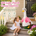 Old Lady Porch Goose Outfits with Floral Dress for 23" Cement Goose Statues