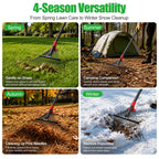 76Inch Adjustable Metal Leaf Rake, 18 Metal Tines Heavy Duty Leaves Rake for Lawns with 8-18" Expandable Head Long Handle Garden Rakes for Leaves Yard Gardening Grass Outdoor Camping Debris