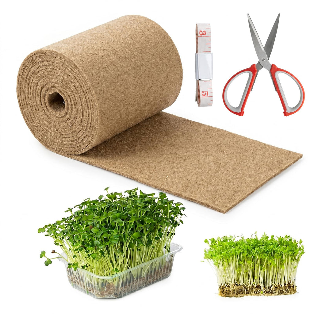 1Roll10" X 236"Microgreen Grow Mats,Natural Fiber Grow Mats,Hydroponic Growing Pads With Scissors and Tape Measure for Wheatgrass,Bean Sprouts,and Hydroponic Seed Growing Compatible with Growing Trays