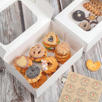 YEKTFS 24 Pack Cookie Boxes with Window, 9x6x3 Inch White Bakery Containers for Desserts, Candy, Muffins, Donuts, Chocolate Covered Strawberries & Gift Giving