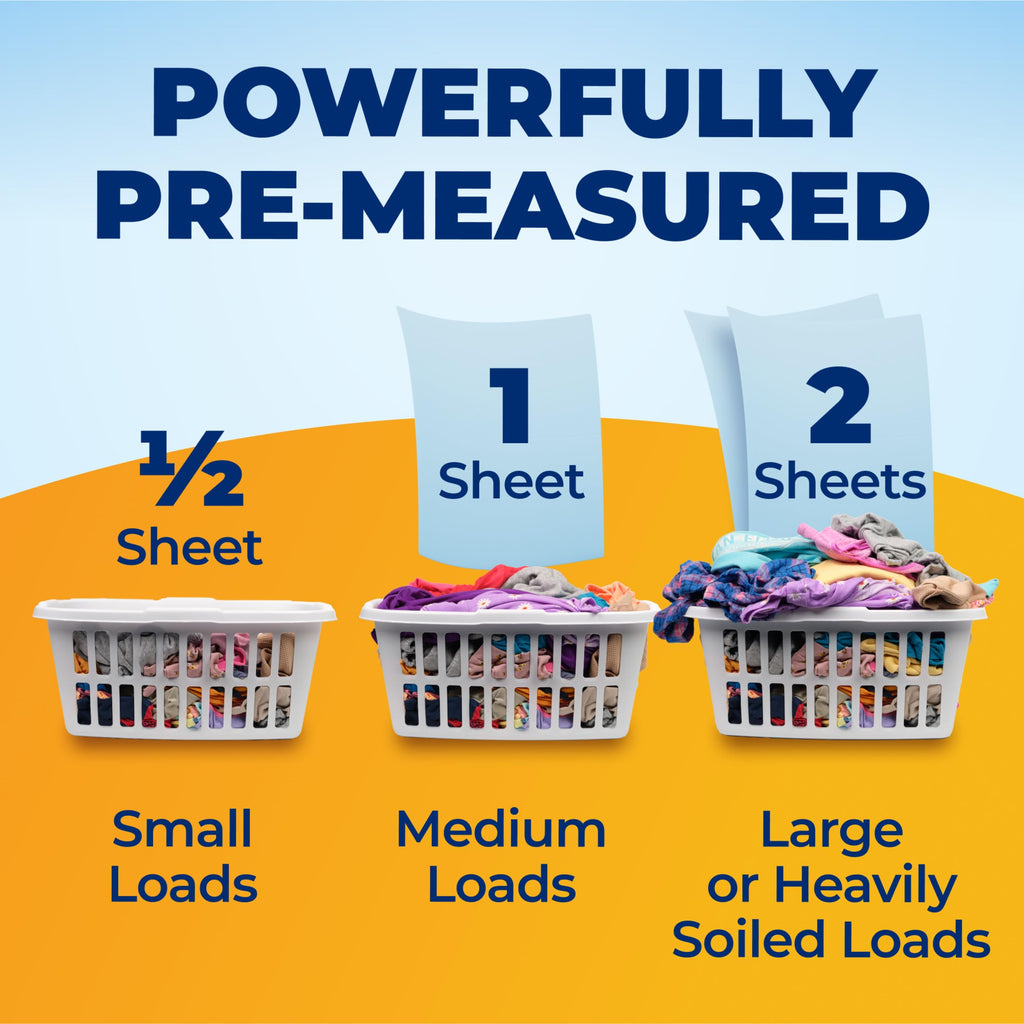 ARM & HAMMER Power Sheets Laundry Detergent, Fresh Breeze Scent, Dissolves in All Wash Temps, Lightweight and Travel-Ready, 60ct, Up to 120 Small Loads