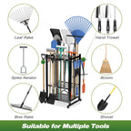 Sttoraboks Garden Tool Organizer Rack Up to 50 Tools, Heavy-Duty Steel Yard Tool Organizer for Garage Storage with 11 Hooks, Broom Holder & Garden Tool Rack for Shed, Patio, Outdoor Use, Black