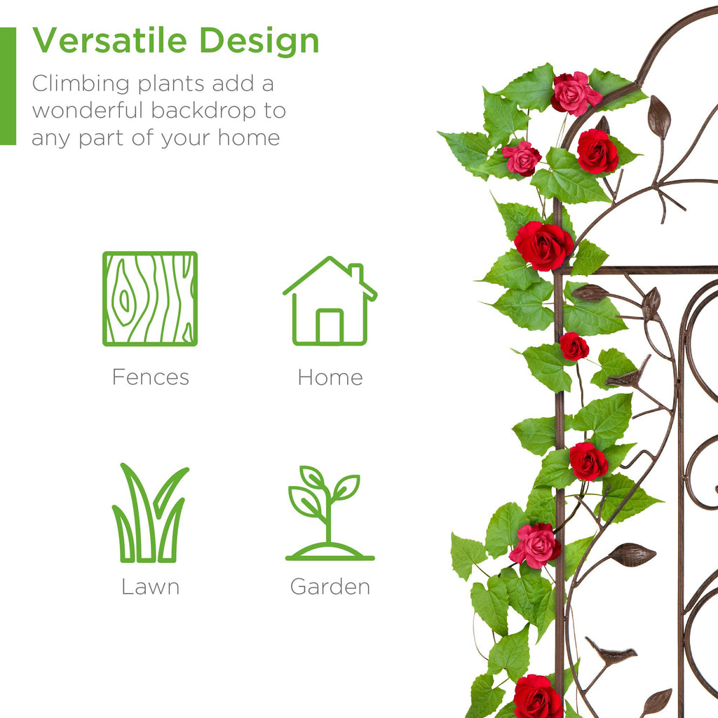 Best Choice Products Set of 2 60x15-inch Iron Arched Garden Trellis w/Branches, Birds for Lawn, Garden, Backyard, Climbing Plants