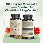 VINATURA Red Vine Leaf Extract - Horse Chestnut, 1300mg/serving, Circulation and Vein Support for Healthy Legs - Helps Blood Flow, Leg Circulation - 60 Capsules (30 Servings)