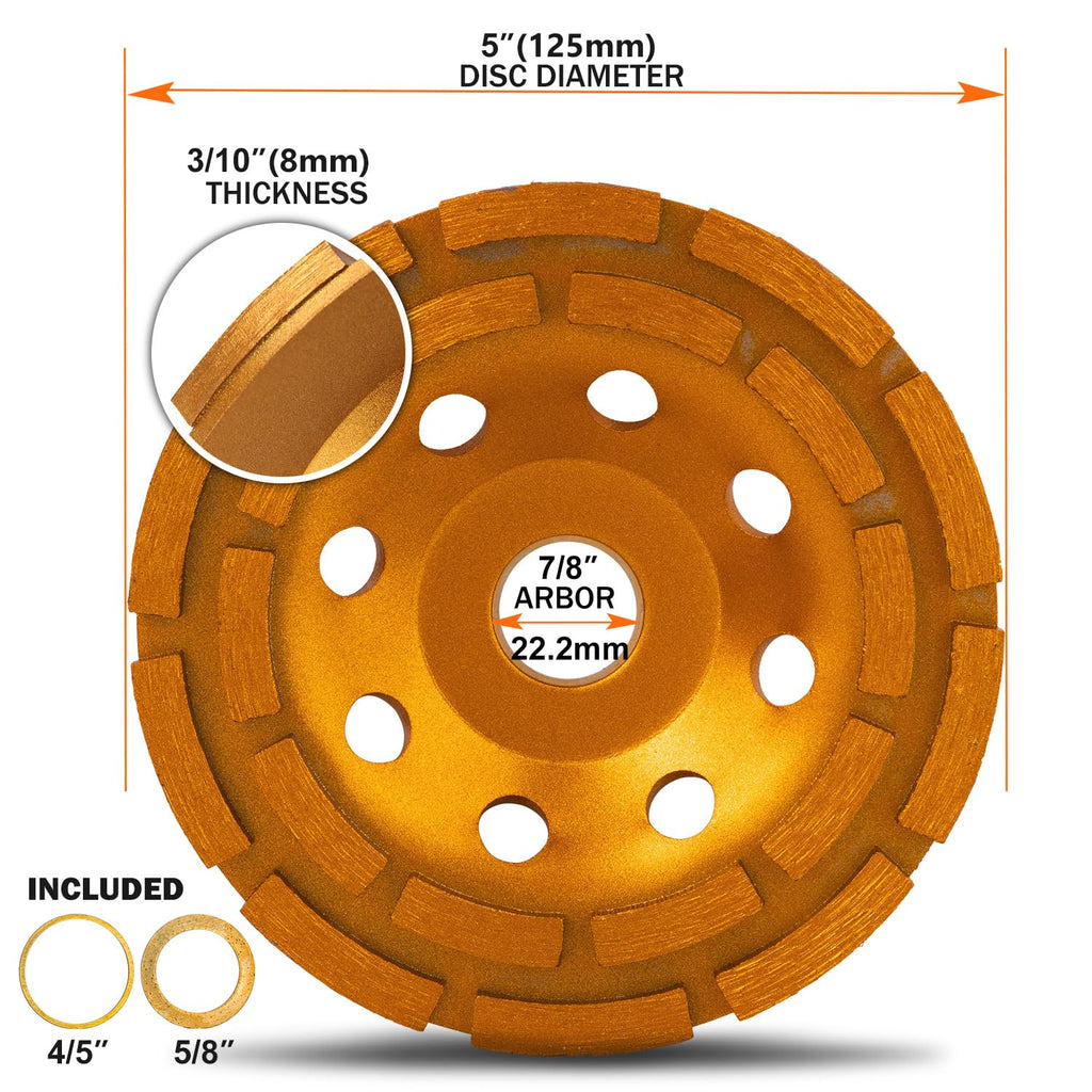KSEIBI 644035 Diamond Concrete Grinding Wheel 5 inch for Polishing and Cleaning Stone Concrete Surface, Cement, Marble, Rock, Granite, and Thinset Removing, Angle Grinder Wheels Cup