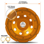 KSEIBI 644035 Diamond Concrete Grinding Wheel 5 inch for Polishing and Cleaning Stone Concrete Surface, Cement, Marble, Rock, Granite, and Thinset Removing, Angle Grinder Wheels Cup