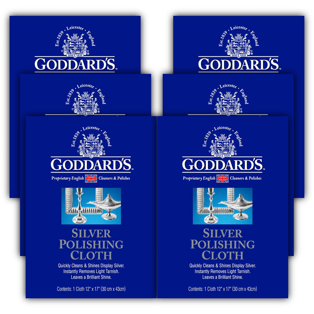 Goddard's Silver Polishing Cloth for Jewelry, Remove Tarnish on Plated or Sterling Silver, Gold, Antiques, and Leaves Tarnish Protection, 6 Cloths