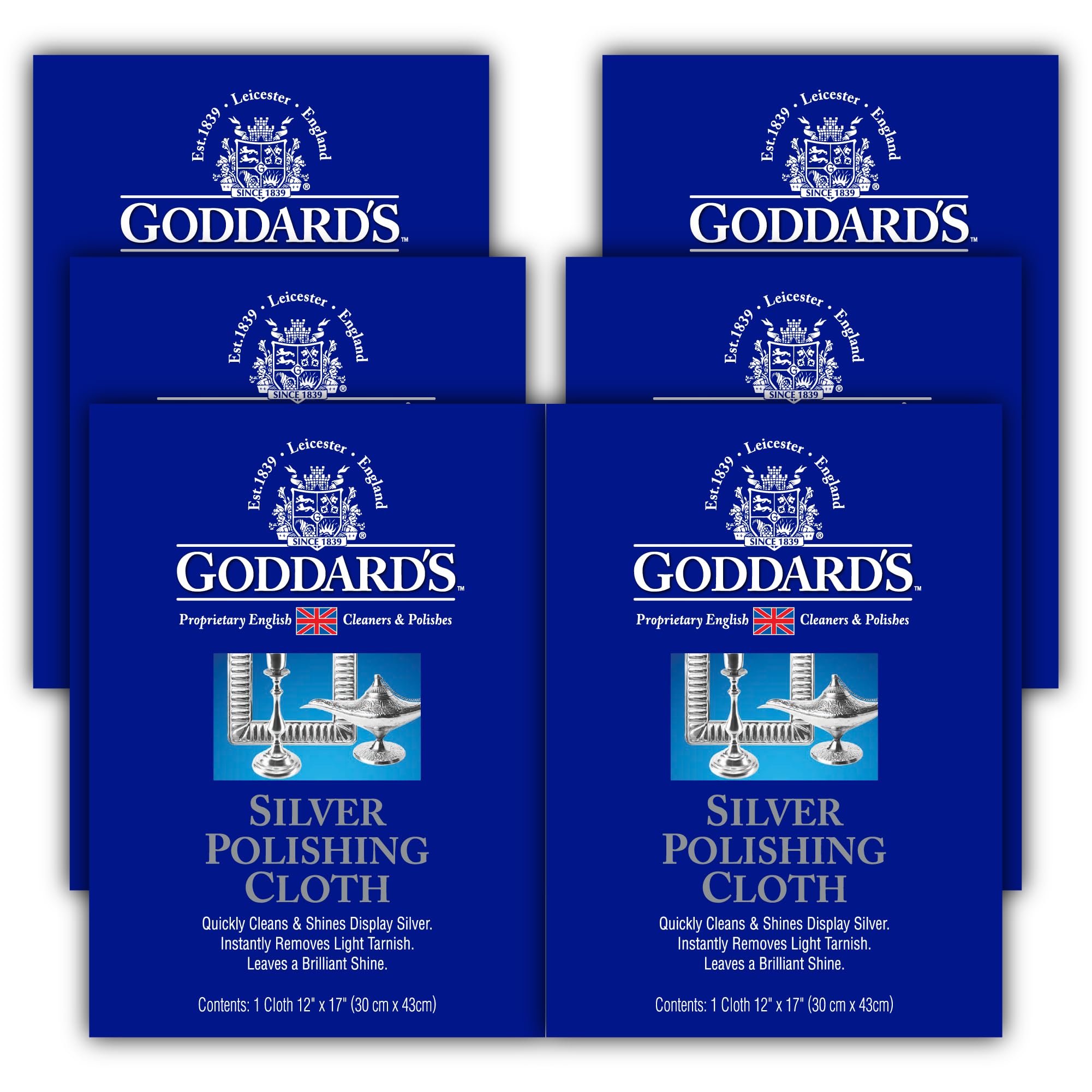 Goddard's Silver Polishing Cloth for Jewelry, Remove Tarnish on Plated or Sterling Silver, Gold, Antiques, and Leaves Tarnish Protection, 6 Cloths